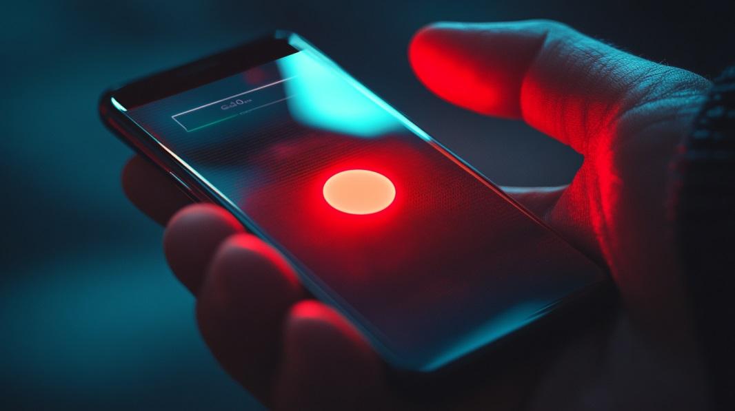 экран блокировки банковской карты на телефоне, тревожный красный цвет